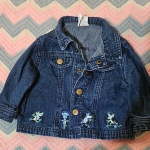 Blue Jean Jacket with Embroidered Designs and Classic Styling